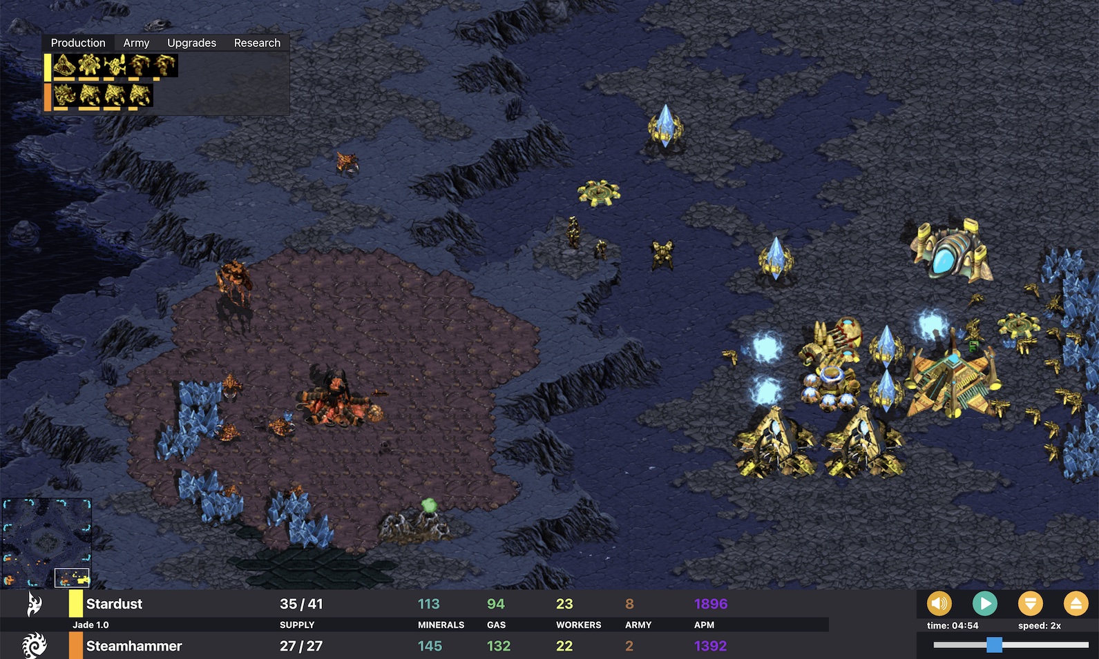 A zerg hatchery in Stardust’s natural, mining away with no defense.