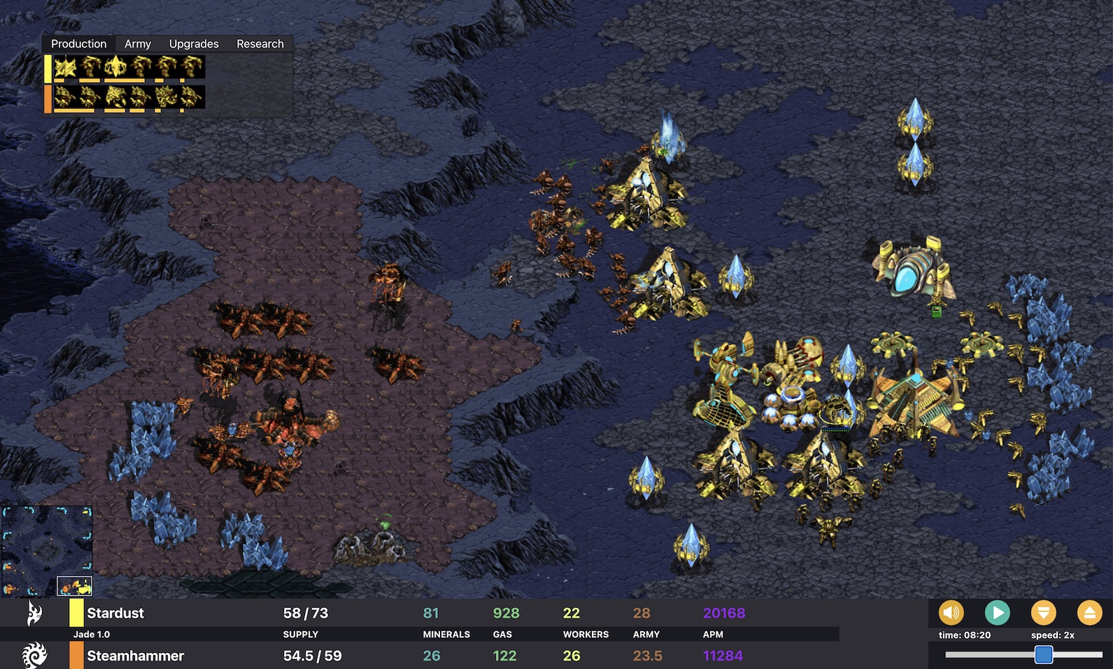 Zerg breaks into the protoss base.